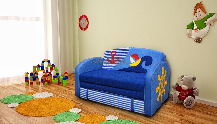 Детский диван "Волна", выкатной механизм, с ящиком для белья