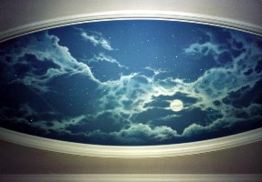 Натяжной потолок звездное небо за счёт нанесения   люминесцентной краски