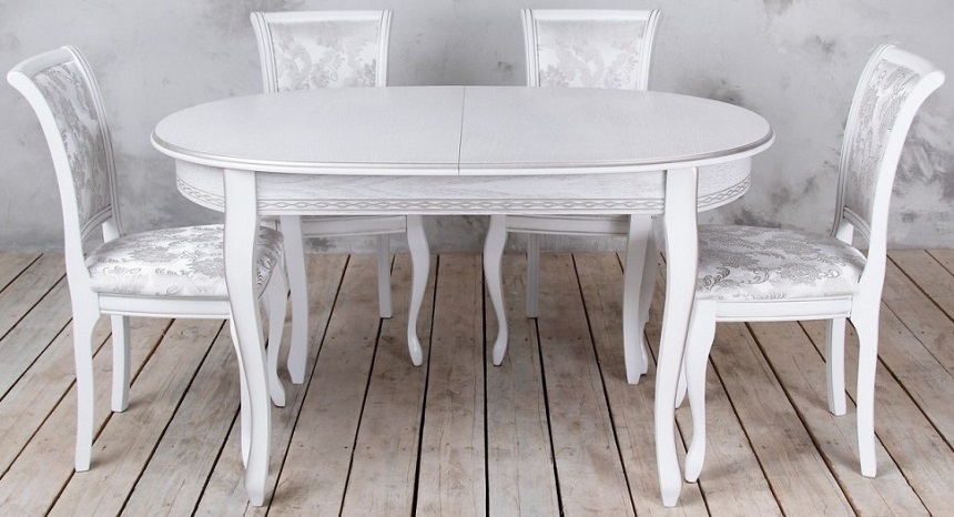Обеденный стол белый с патиной "под старину"